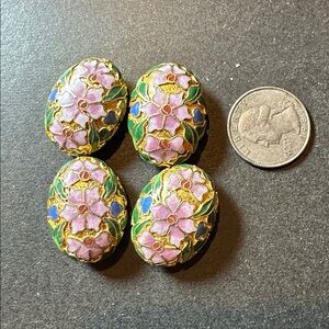Rare Vintage Gold Cloisonné Large Oval Beads